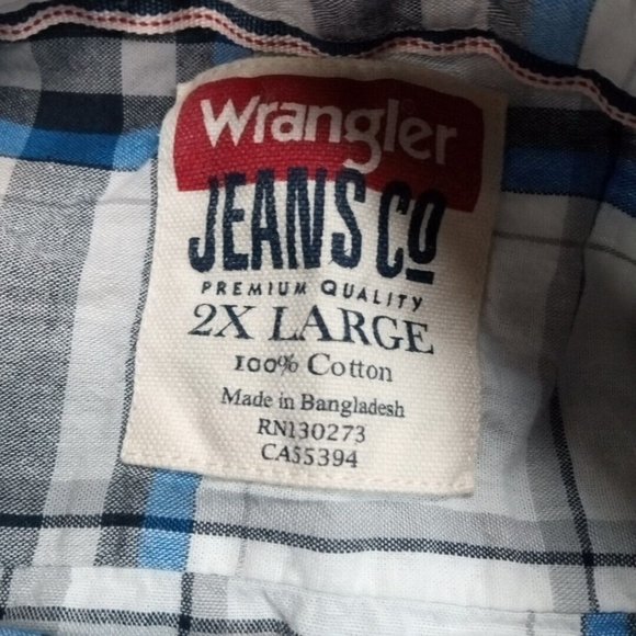 Wrangler Jeans Co Mens Shirt Button Up 2XL‎ Blue Rancher Chore Cotton XXL - Picture 8 of 11